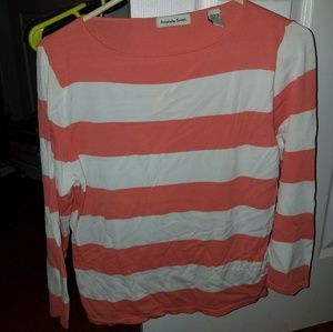 peach and white thin sweater soft, size large